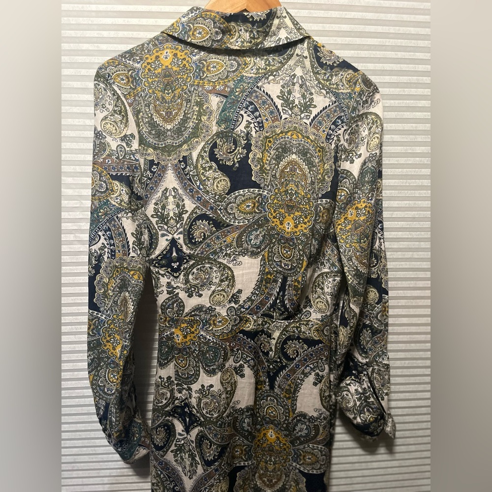 MAGASCHONI Oceanic Paisley 100% Linen Wrap Maxi Party Dress Size 6 Long Sleeve - Picture 9 of 13
